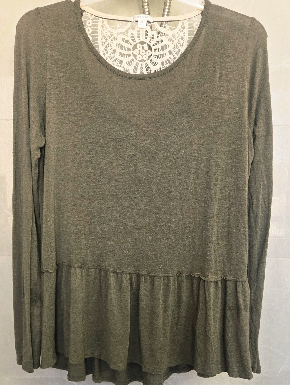 Xhilaration long- sleeve Olive Peplum top, Size XXL